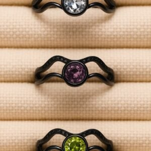 Wave Black Coated Rings