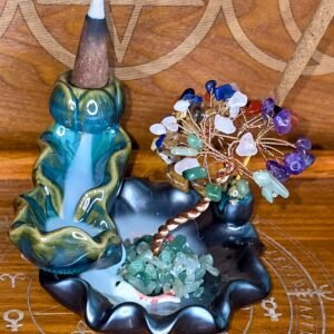 Round 7 Chakra Life Tree Backflow Incense Holder with Koi Pond