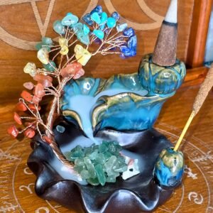 Curved 7 Chakra Life Tree Backflow Incense Holder with Koi Pond