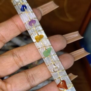 Selenite Stick with 7 Chakra Beads
